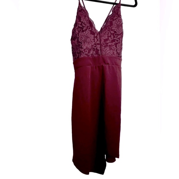 Windsor Maroon Lace Asymmetrical Mini Dress – Size Large, Excellent Condition - Picture 2 of 4